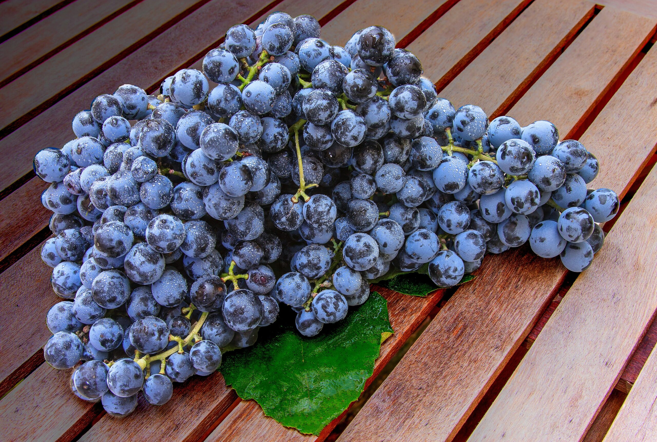 blueberries on wood table