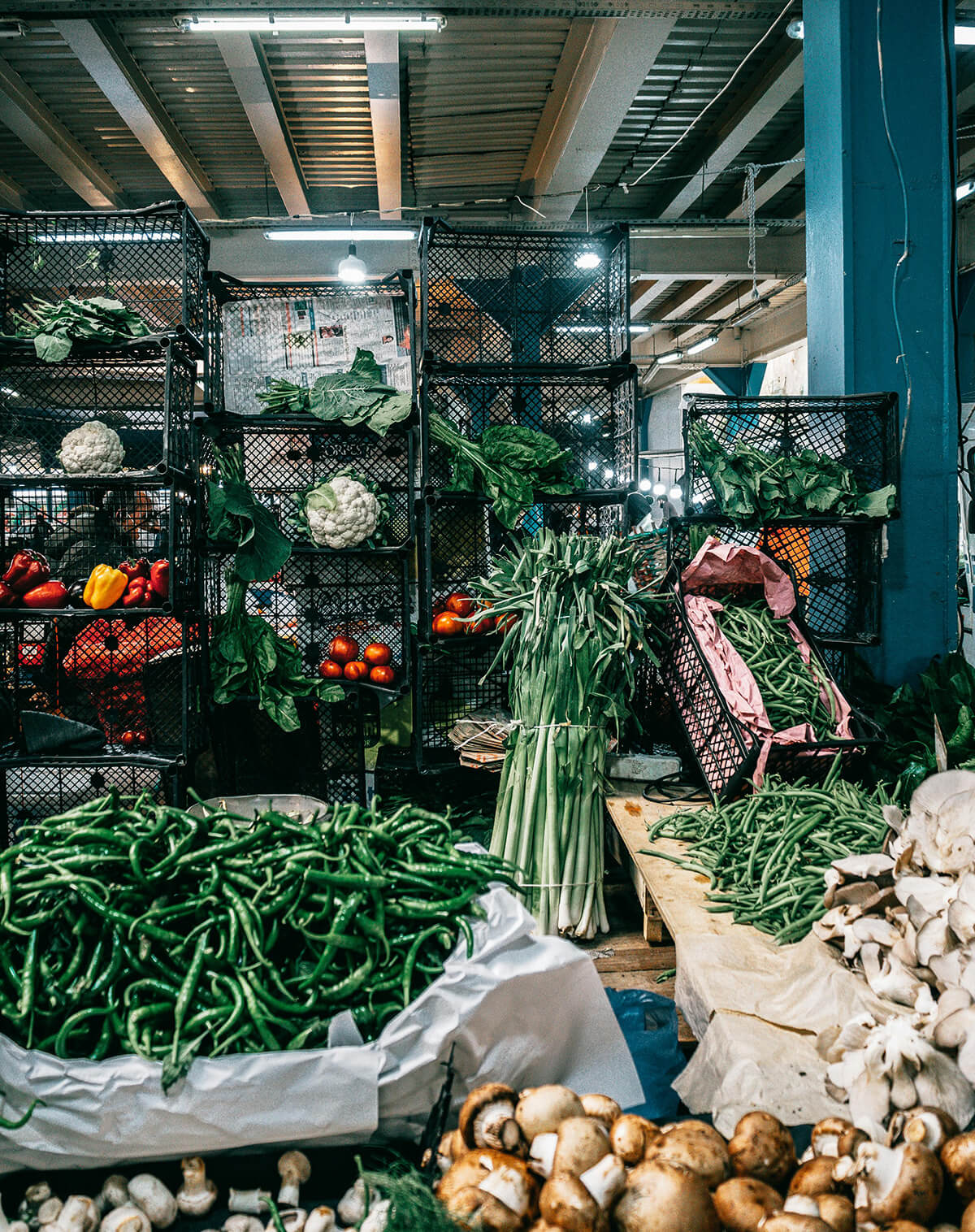 food inventory with multiple greens in basket