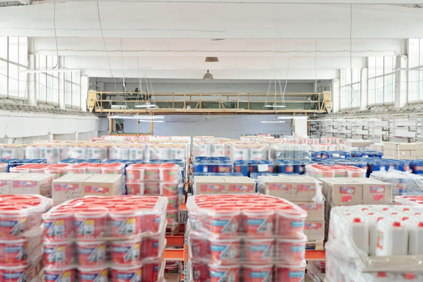 food bank stock, different assorted canned goods, stacked in boxes